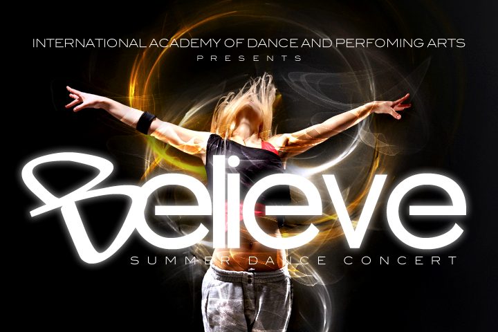 Believe Summer Dance Concert event artwork with a dancer and light trails